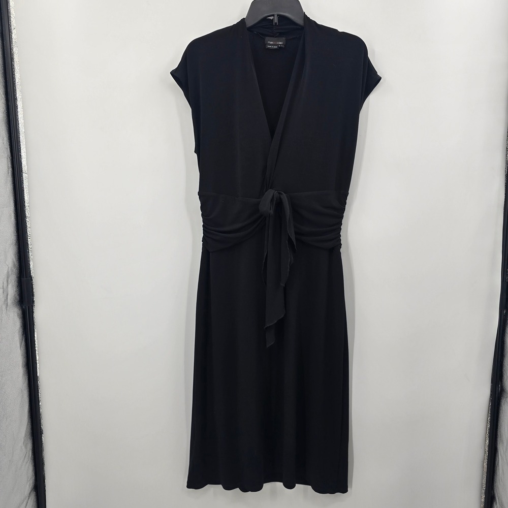 Max and Cleo Black‎ V-Neck Tie Waist Ruched Sleeveless Midi Dress Womens Large